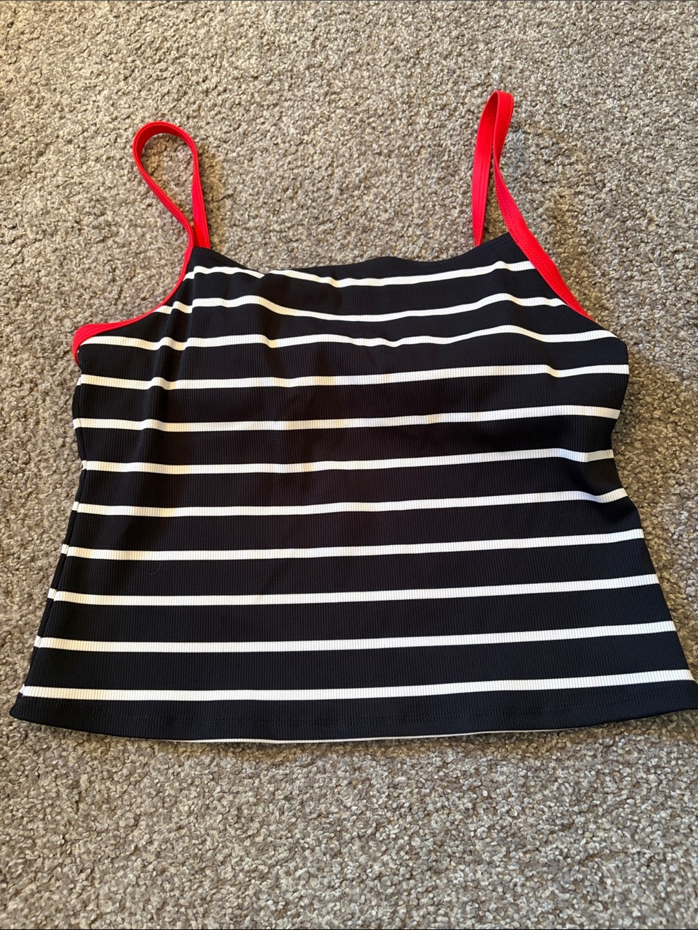 Liz Claiborne Striped Black & White Bathing Suit Top with Red Trim